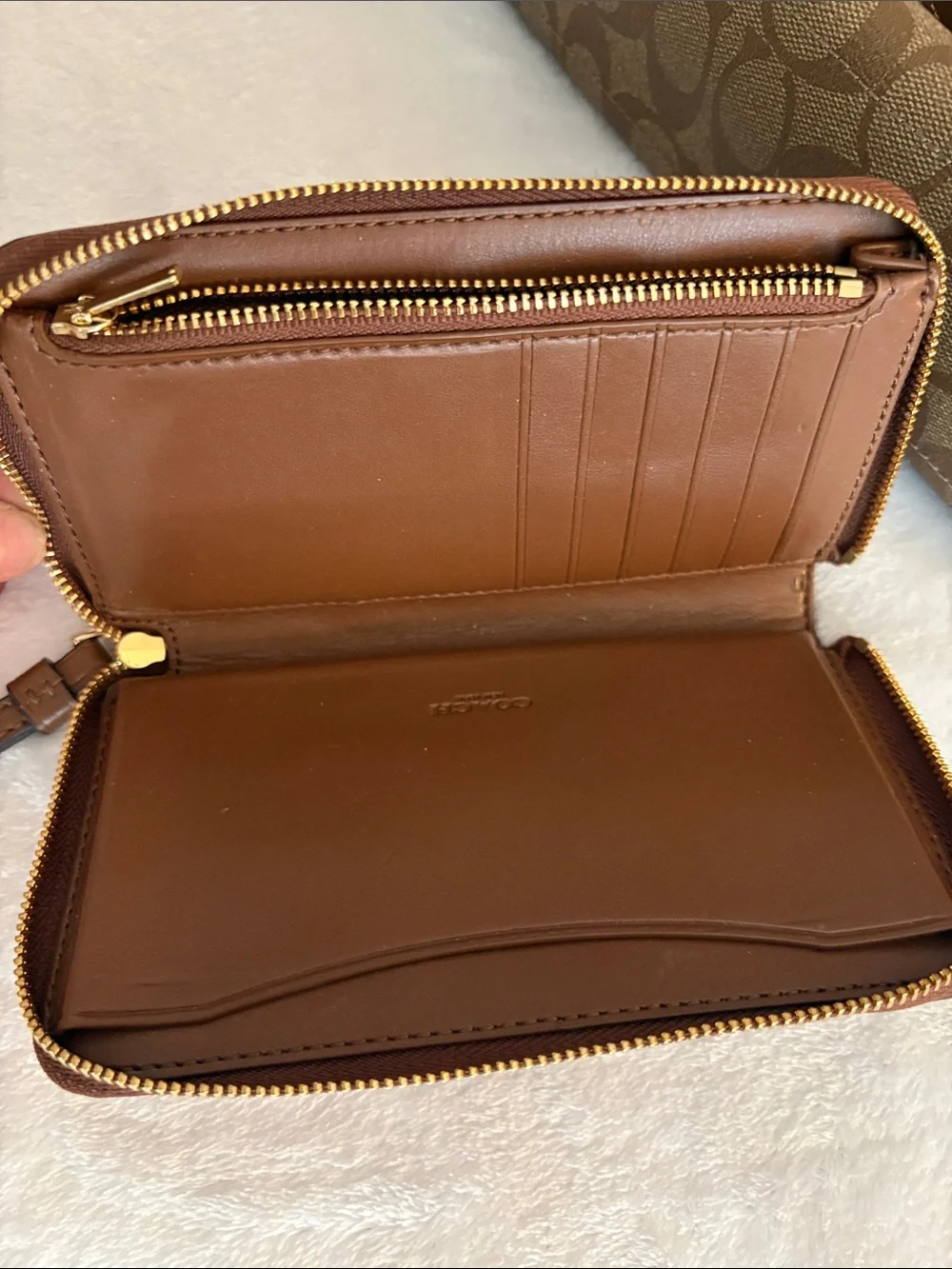 COACH Brown Signature Canvas Tote & Wallet